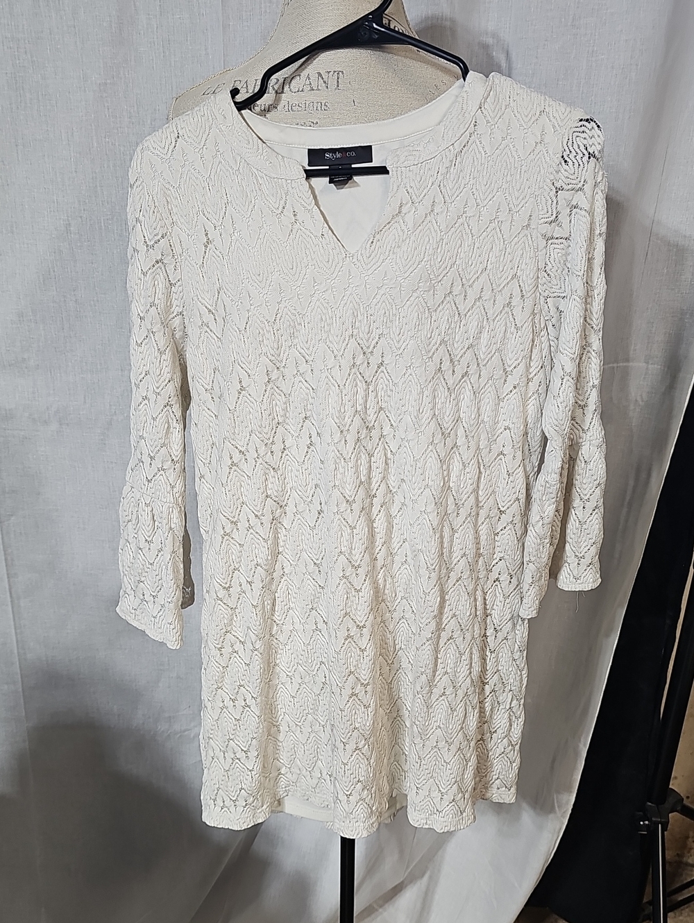 Style & Co. Cream Cable Knit V-Notch Tunic
